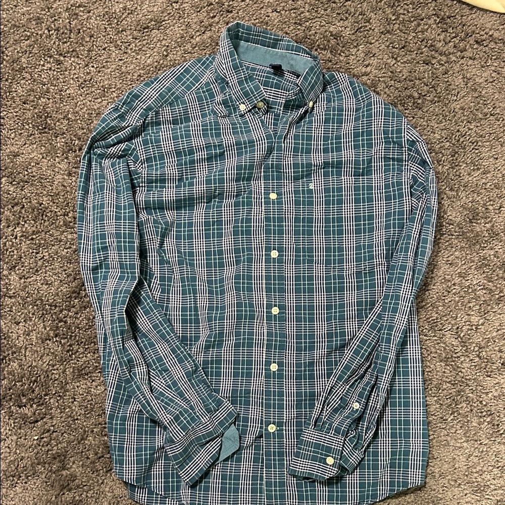 Izod Green and White Checkered Button Down Shirt